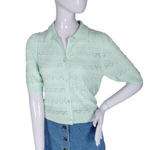 Vero Moda Fine Knit Collared Cardigan Size Medium Light Green Button Down
